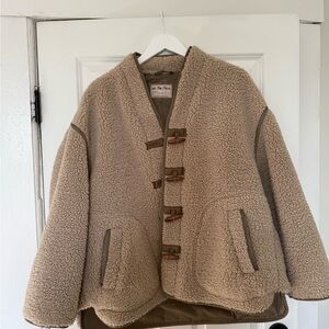 Free People Romy Tan Sherpa Jacket with Toggle Closures